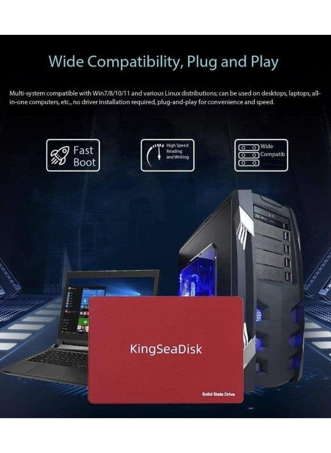 قرص تخزين داخلي من نوع KINGSEA DISK بسعة 512 جيجابايت، مقاس 6.35 سم، بتقنية SATA III بسرعة 6 جيجابت/ثانية، مزود بذاكرة فلاش ثلاثية الأبعاد NAND TLC، متوافق مع أجهزة الكمبيوتر المكتبية والمحمولة والوحدات المتكاملة. - Image 5