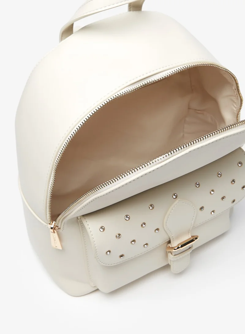 فلورا بيلا Embellished Backpack with Adjustable Straps and Zip Closure