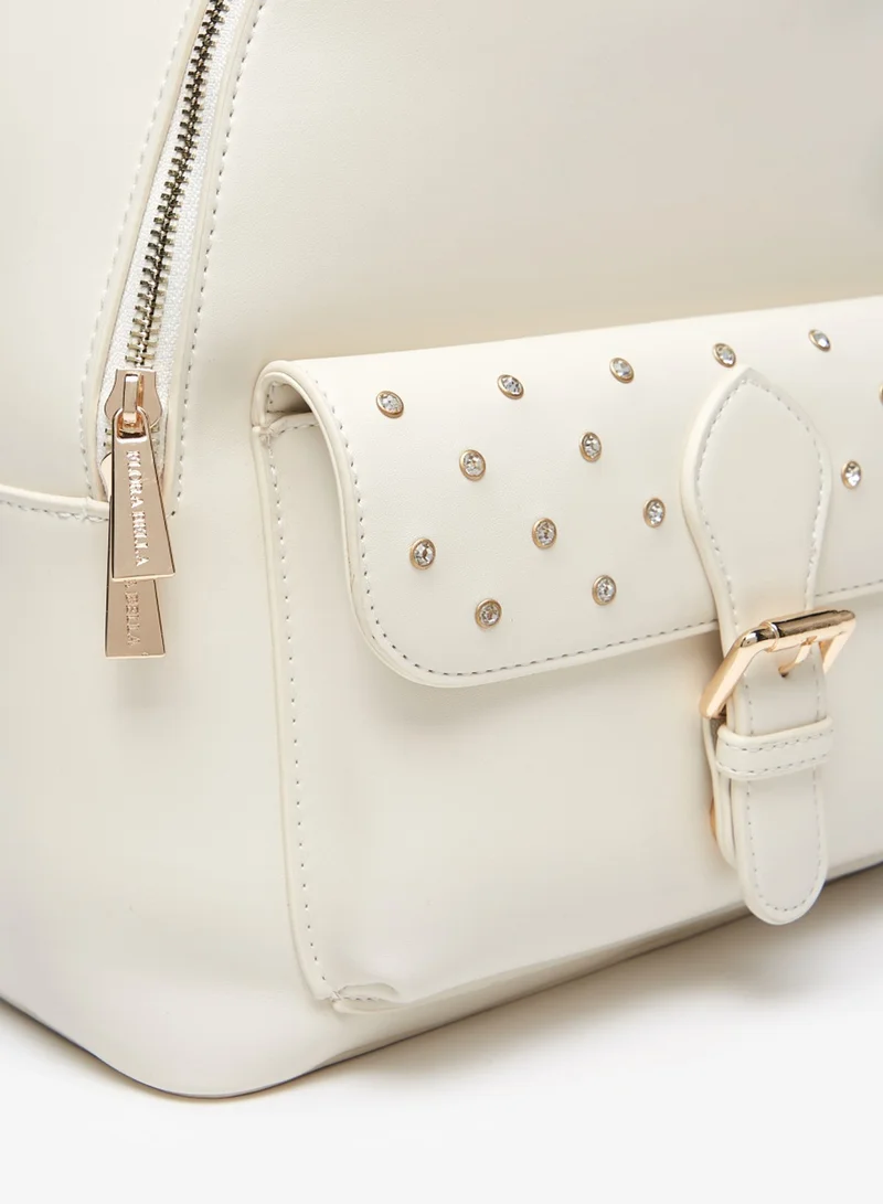 فلورا بيلا Embellished Backpack with Adjustable Straps and Zip Closure