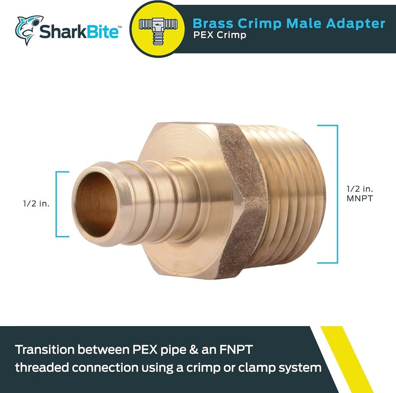 SharkBite 1/2 Inch Crimp MNPT Male Adapter, Brass Plumbing Fitting, PEX Pipe, Copper, UC120LFA - Image 2
