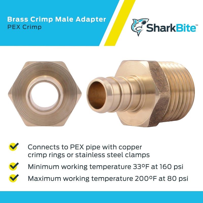 SharkBite 1/2 Inch Crimp MNPT Male Adapter, Brass Plumbing Fitting, PEX Pipe, Copper, UC120LFA - Image 4