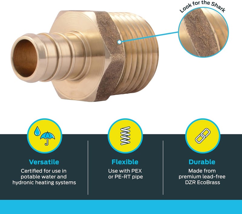 SharkBite 1/2 Inch Crimp MNPT Male Adapter, Brass Plumbing Fitting, PEX Pipe, Copper, UC120LFA - Image 3