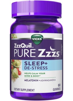 Vicks ZzzQuil PURE Zzzs Sleep+De-Stress Melatonin+Ashwagandha, 60 Gummies  - Image 1