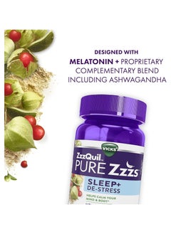 Vicks ZzzQuil PURE Zzzs Sleep+De-Stress Melatonin+Ashwagandha, 60 Gummies  - Image 3