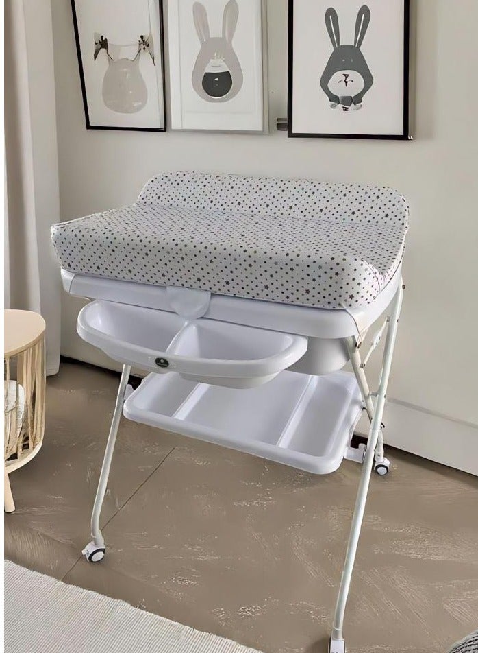 BabyShine 2 in 1 Multifunctional Portable Newborn Baby Bathtub with Folding Wheeled Changing Table (Star Pattern) - Image 1