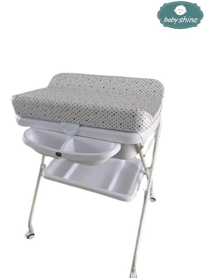 BabyShine 2 in 1 Multifunctional Portable Newborn Baby Bathtub with Folding Wheeled Changing Table (Star Pattern) - Image 2