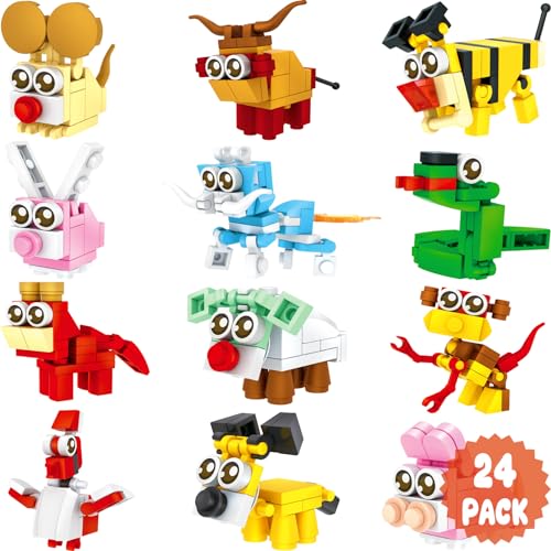 Qinline 24 Pack Easter Gifts for Kids 812 Animal Building Blocks Kit with Gift Cards for Kids School Classroom Prefilled Easter Egg Party Favors Exchange for Boy Girl Kid Basket Stuffers Fillers - Image 1