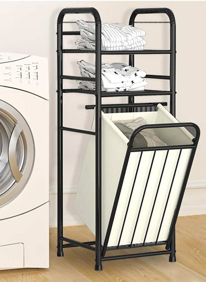 RollsTimi  Tilt Out Laundry Hamper with 2 Tier Shelves,Laundry Basket with Removable Liner Bag,Clothes Hamper with Divided Bag - Image 1