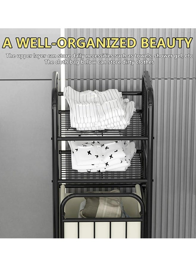 RollsTimi  Tilt Out Laundry Hamper with 2 Tier Shelves,Laundry Basket with Removable Liner Bag,Clothes Hamper with Divided Bag - Image 4