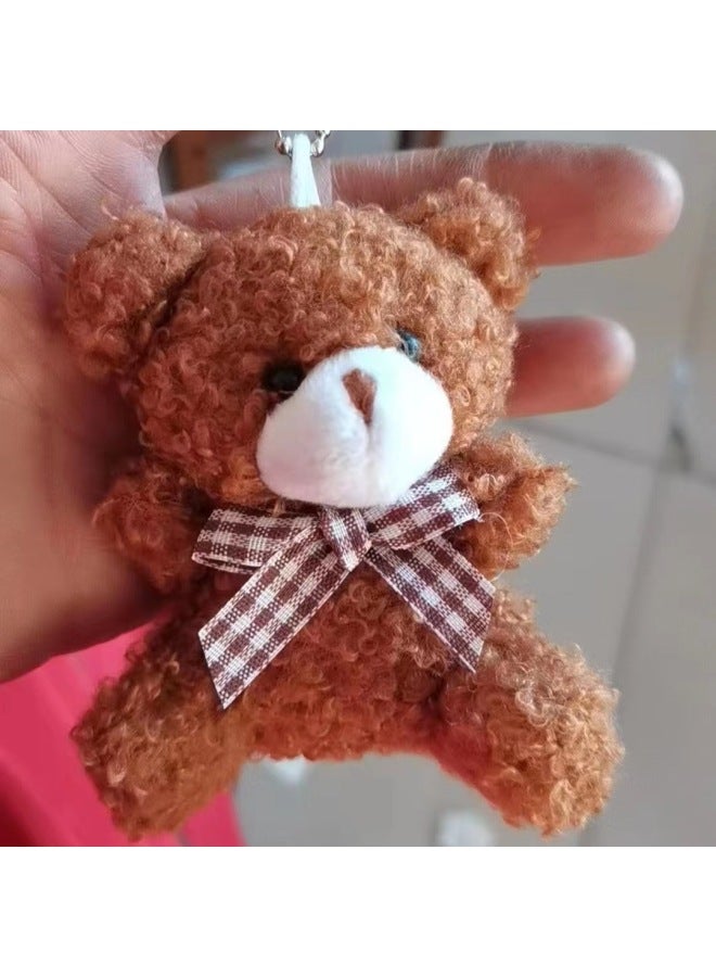 Cute Cartoon Mini Bow Tie Bear Short Plush Doll Toy Car Keychain Pendant Dolls-Color:Brown-Height:8cm  - Image 1