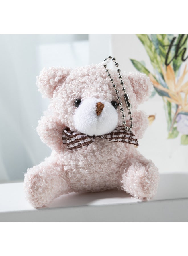 Cute Cartoon Mini Bow Tie Bear Short Plush Doll Toy Car Keychain Pendant Dolls-Color:Brown-Height:8cm  - Image 3