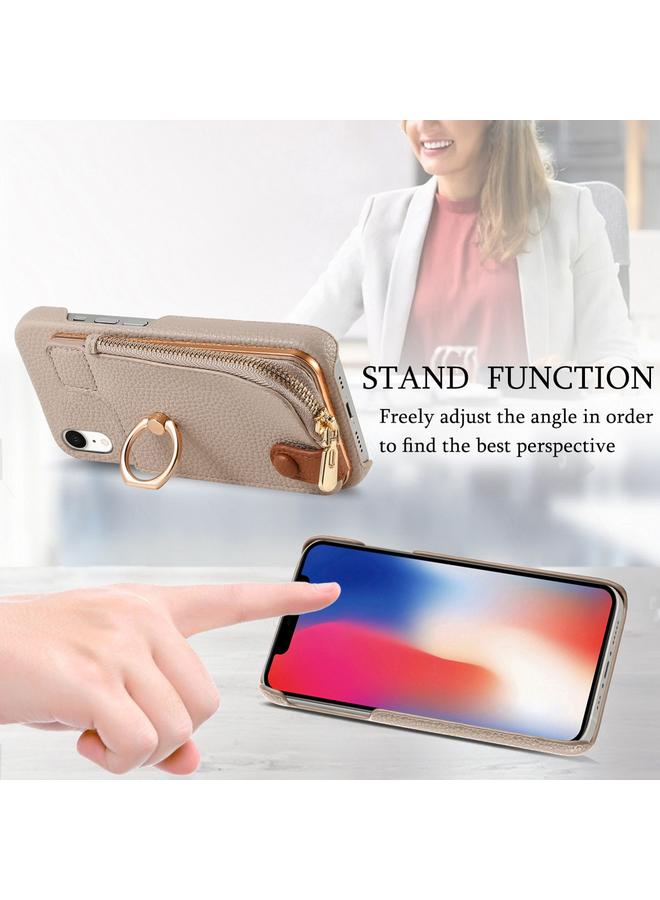 S-TOP Case For iPhone XR Litchi Leather Oil Edge Ring Zipper Wallet Back Phone Case - Image 5