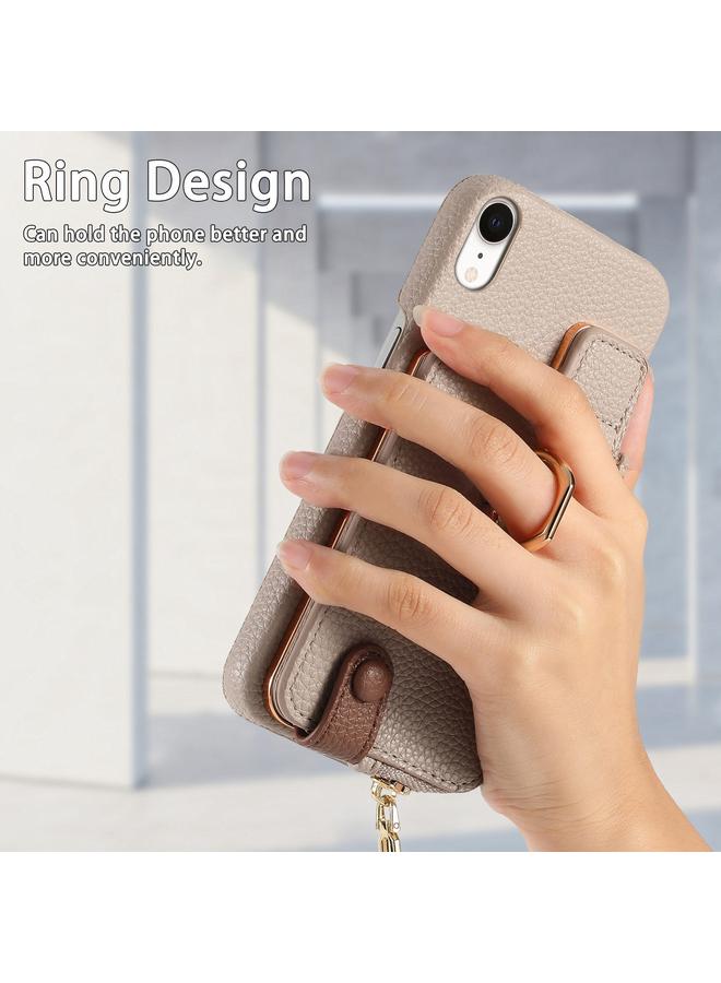 S-TOP Case For iPhone XR Litchi Leather Oil Edge Ring Zipper Wallet Back Phone Case - Image 3