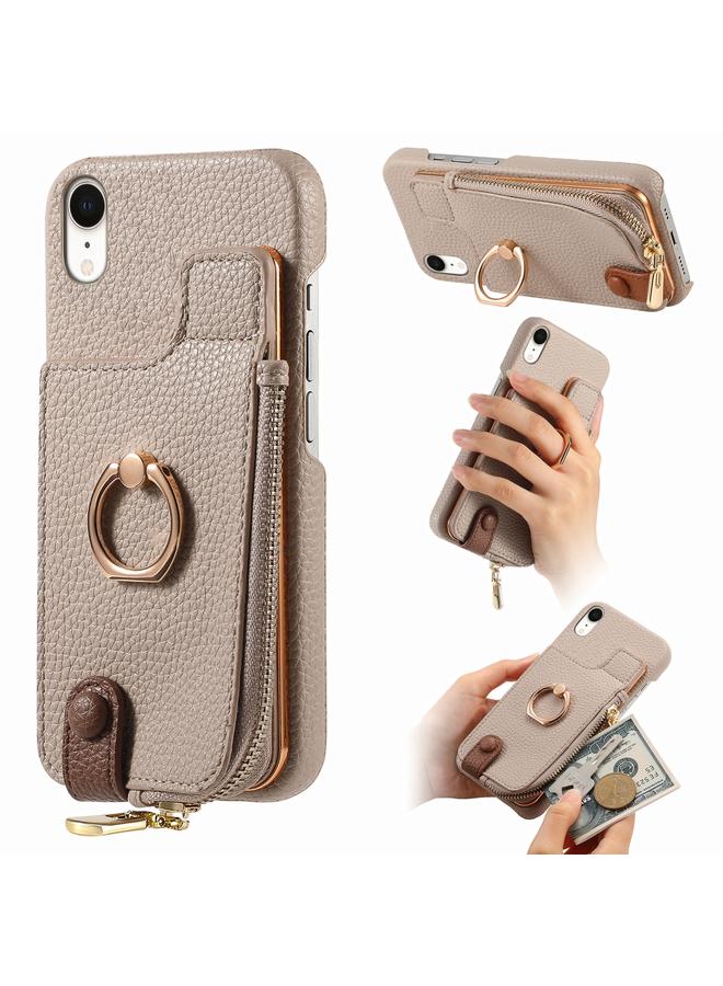 S-TOP Case For iPhone XR Litchi Leather Oil Edge Ring Zipper Wallet Back Phone Case - Image 1