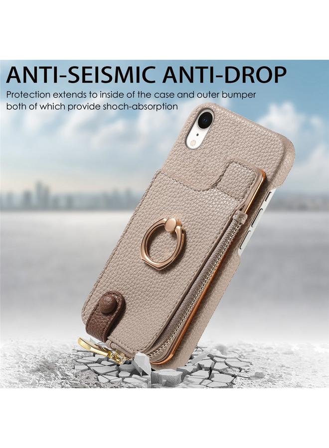 S-TOP Case For iPhone XR Litchi Leather Oil Edge Ring Zipper Wallet Back Phone Case - Image 2