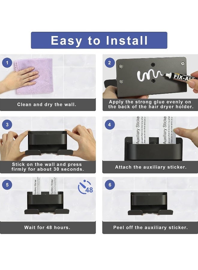 عام Hair Dryer Holder Wall Mounted, Self Adhesive Hair Tool Organizer Storage Blow Dryer Holder Rack for Hair Dryer Stand with Plug Hook, Hair Styling Care Tool Organizer for Bathroom - Image 5