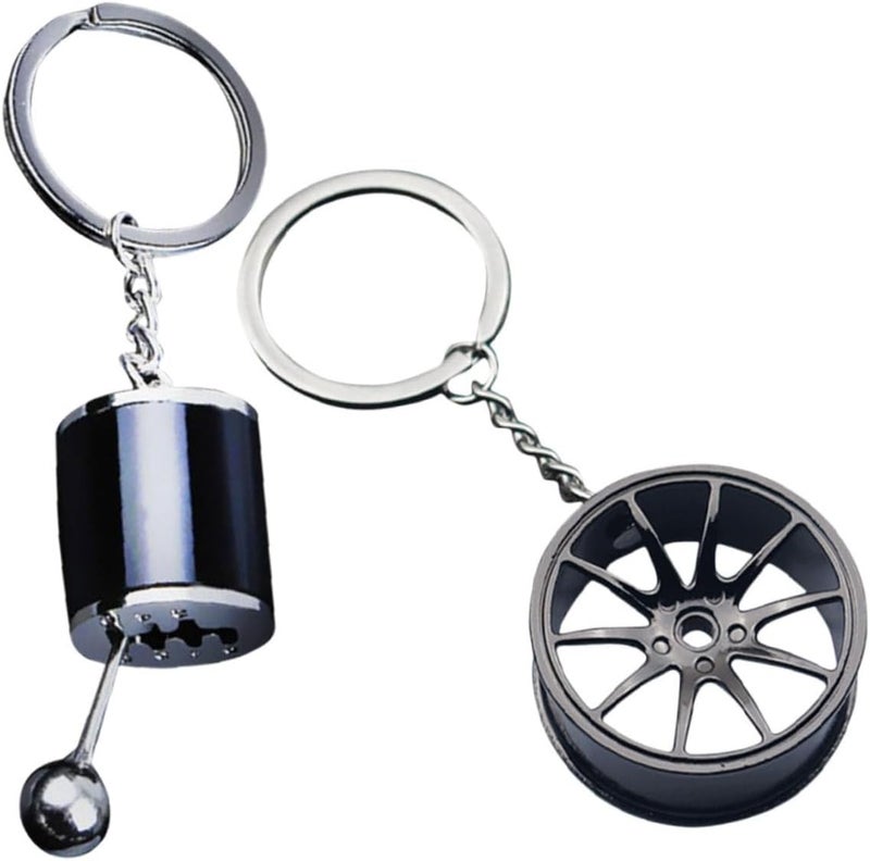 8pcs Creative Shift Keychain for Car Keys Wallet Chain Accessory Unique Design for Men and Women Black and Wheel Hub - Image 4