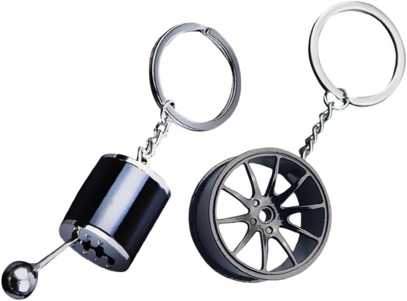 8pcs Creative Shift Keychain for Car Keys Wallet Chain Accessory Unique Design for Men and Women Black and Wheel Hub - Image 5
