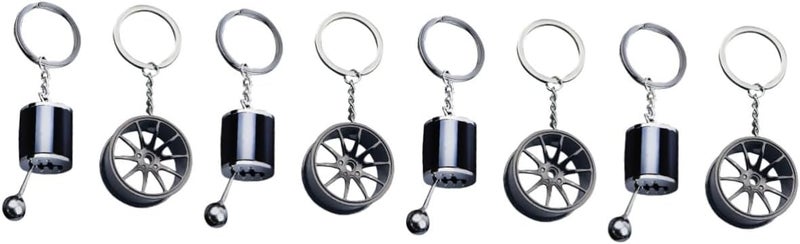 8pcs Creative Shift Keychain for Car Keys Wallet Chain Accessory Unique Design for Men and Women Black and Wheel Hub - Image 1