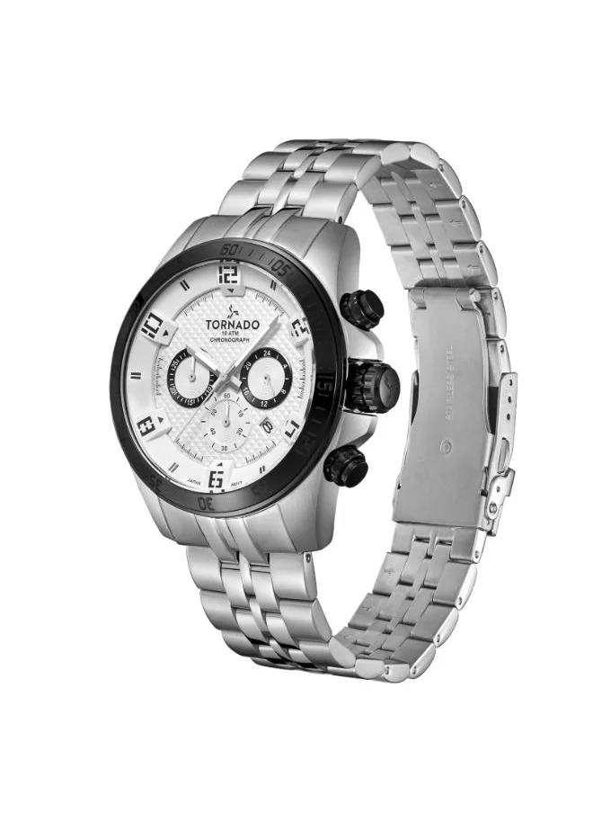 تورنيدو Tornado CELESTIA CHRONO T3149B-YBSW Men's Chronograph Display Watch & Stainless Steel Strap Silver