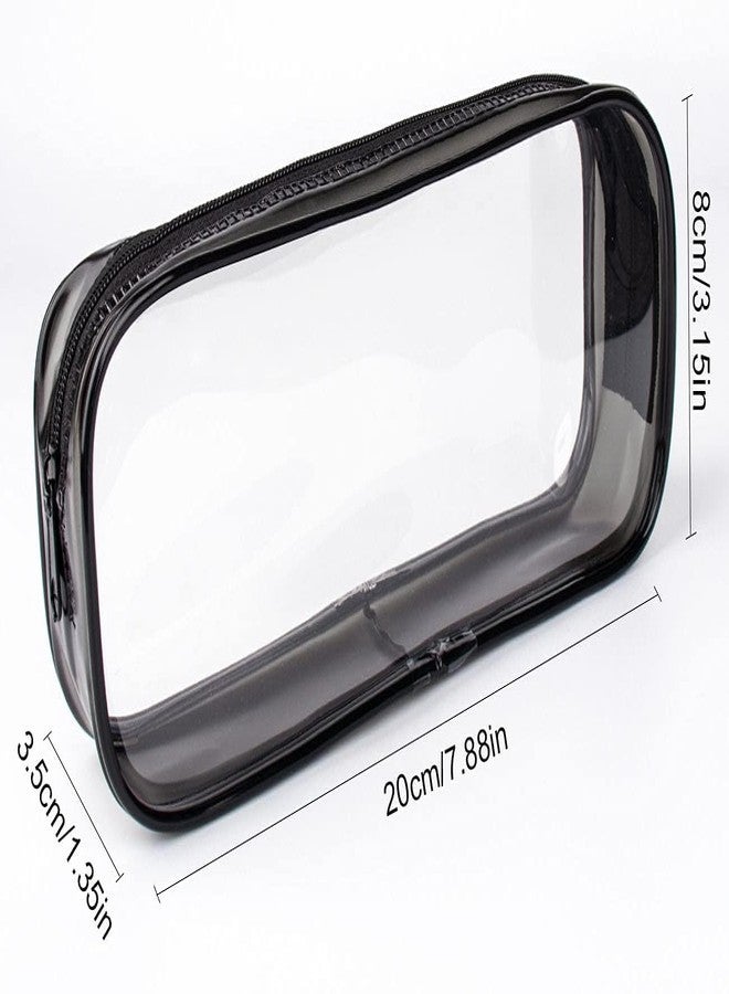 TAGUDA مقلمة شفافة من مادة PVC، حقيبة مستحضرات تجميل شفافة، حقيبة بسحاب مقاومة للماء، 20 سم × 8 سم × 3.5 سم، حواف سوداء - Image 2