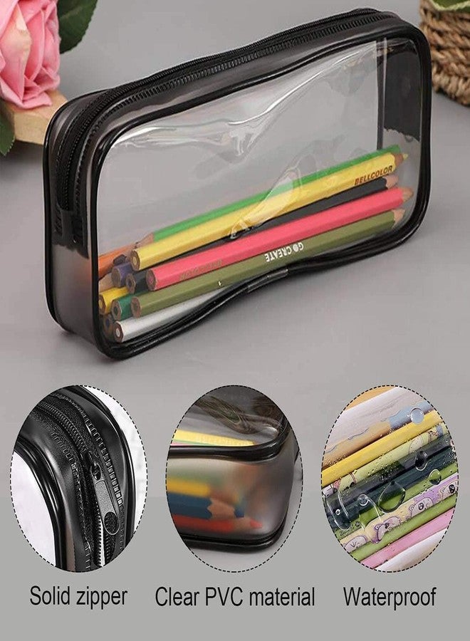 TAGUDA مقلمة شفافة من مادة PVC، حقيبة مستحضرات تجميل شفافة، حقيبة بسحاب مقاومة للماء، 20 سم × 8 سم × 3.5 سم، حواف سوداء - Image 4