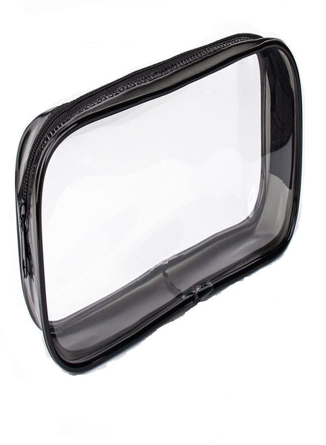 TAGUDA مقلمة شفافة من مادة PVC، حقيبة مستحضرات تجميل شفافة، حقيبة بسحاب مقاومة للماء، 20 سم × 8 سم × 3.5 سم، حواف سوداء - Image 1