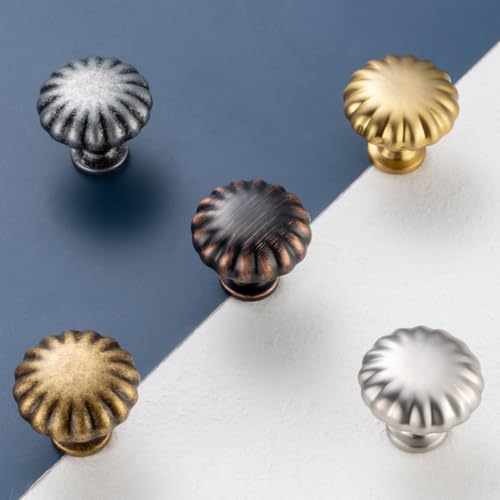 BEROSSA Antique Brass Cabinet Knobs Vintage Brass Drawer Knobs, 10 Pack 1-1/4 Inch, 2510 Single Hole Cabinet Pulls for Kitchen Cabinets Drawers Bedroom Dresser Cupboard Bathroom Vanity - Image 2