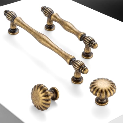 BEROSSA Antique Brass Cabinet Knobs Vintage Brass Drawer Knobs, 10 Pack 1-1/4 Inch, 2510 Single Hole Cabinet Pulls for Kitchen Cabinets Drawers Bedroom Dresser Cupboard Bathroom Vanity - Image 3