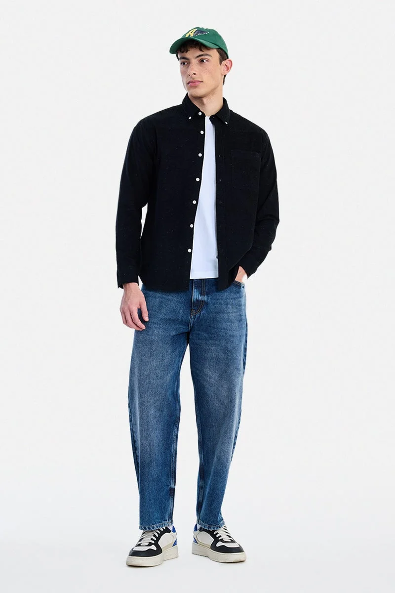 سنيتش Black Textured Long Sleeve Regular Fit Shirt