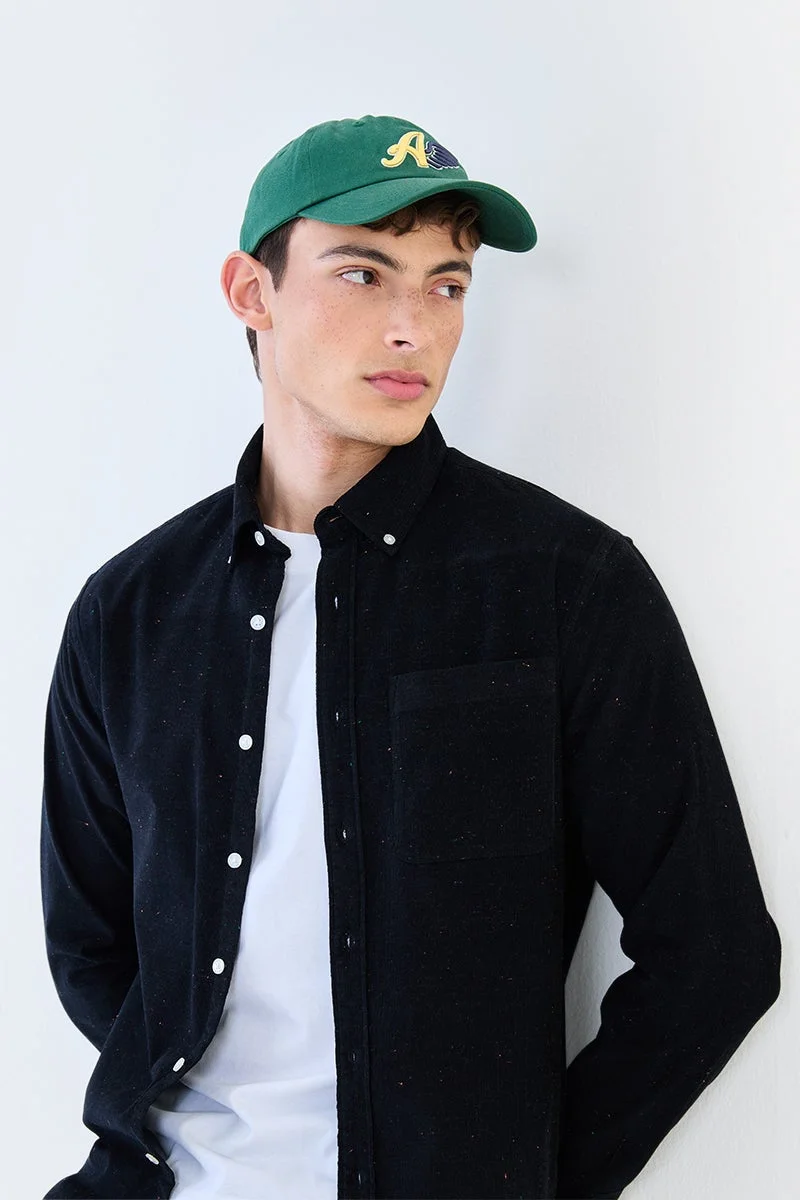 سنيتش Black Textured Long Sleeve Regular Fit Shirt