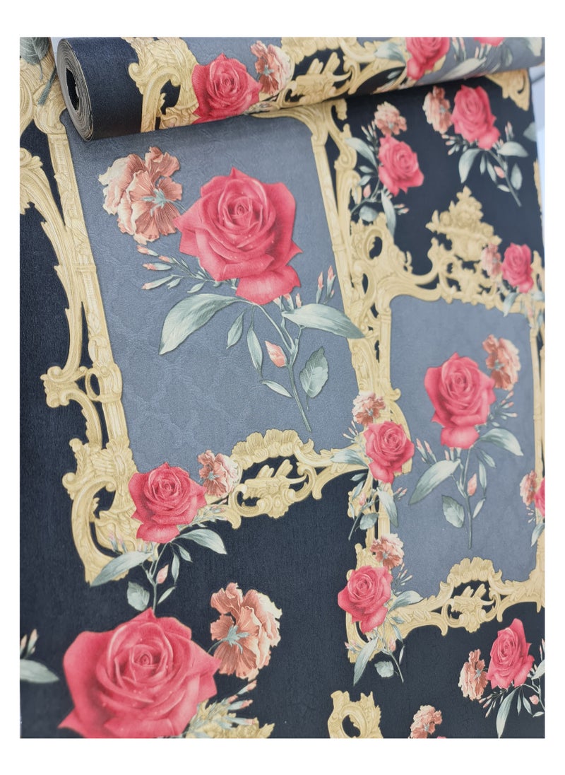 MAF Wallpaper MAF Premium Quality Wallpaper EL5403 (Size: 53cm x 950cm) Floral Wallpaper with Golden Frame/Wallpaper for Living Room, Bed Room, 