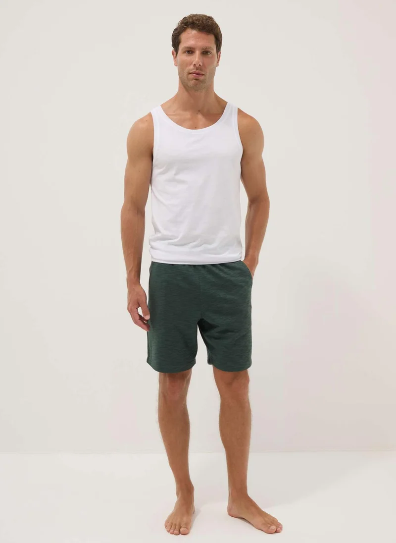 او في اس OVS Green Cotton-Blend Regular-Fit Pyjama Shorts