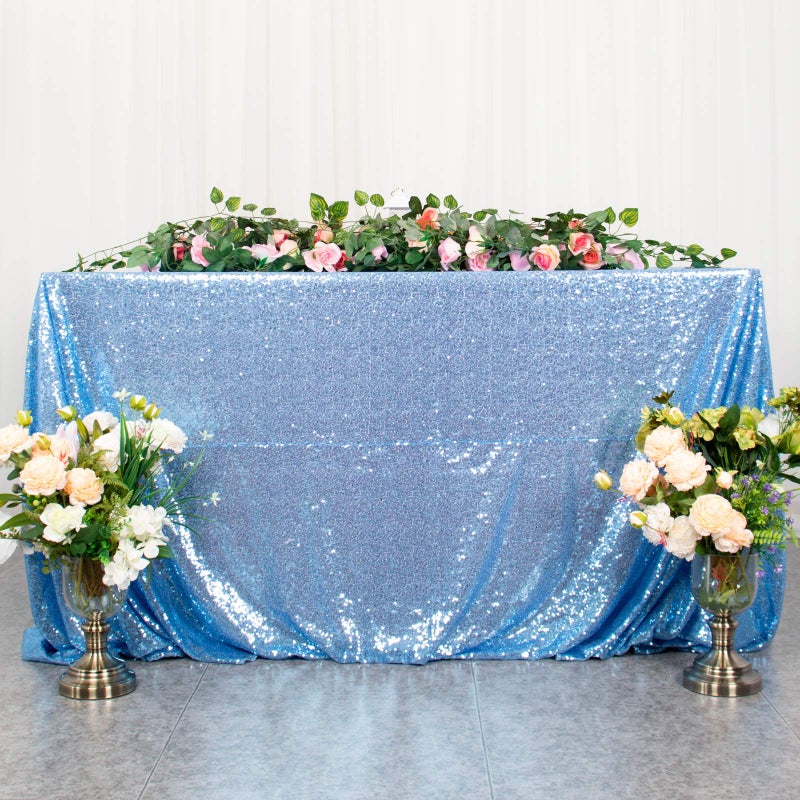 ShiDianYi ShiDianYi Baby Blue 60x102Inch Sequin Rectangular Tablecloth Bridal Dress Table Cloth Baby Blue Glitter Tablecloth Sequin Table Overlay for Wedding Party Birthday Decor 