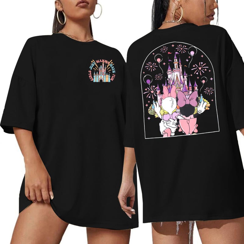 VILOVE Magic Kingdom Shirt Women Girls Just Wanna Have Fun Shirt Girls Trip T-Shirt Cute Magical Tee Summer Vacation Tops Black - Image 1
