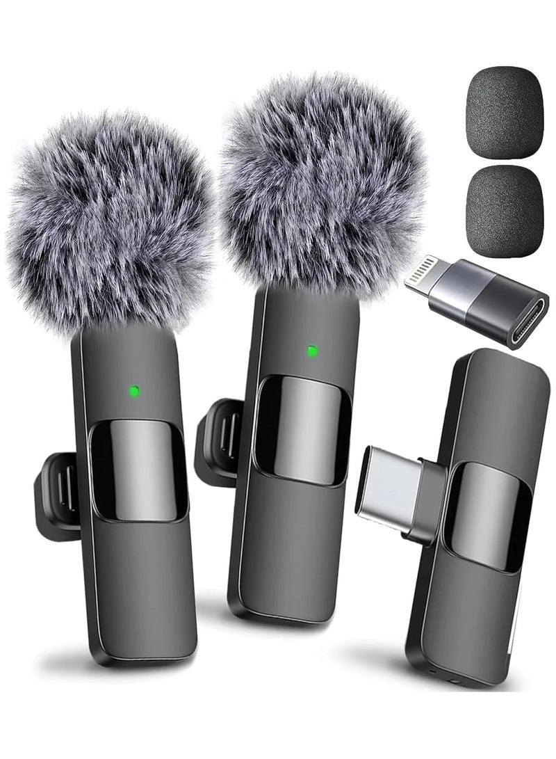 Wireless Lavalier Microphone Compatible with iPhone/iPad/Android Phone/Laptop,  Plug-Play Wireless Mic with 2 Microphone with Noise Reduction for Video Recording/Interview/Vlog/Auto Sync/YouTube 2.4 GHZ - Image 1