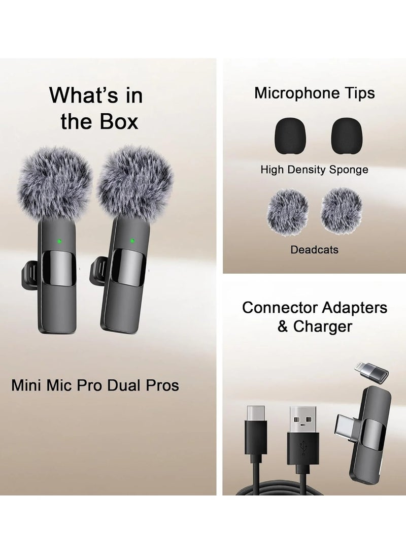Wireless Lavalier Microphone Compatible with iPhone/iPad/Android Phone/Laptop,  Plug-Play Wireless Mic with 2 Microphone with Noise Reduction for Video Recording/Interview/Vlog/Auto Sync/YouTube 2.4 GHZ - Image 2