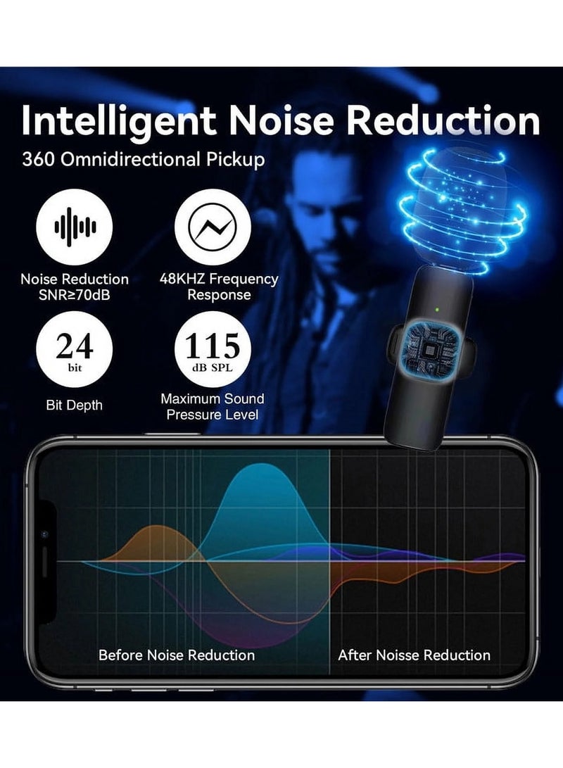 Wireless Lavalier Microphone Compatible with iPhone/iPad/Android Phone/Laptop,  Plug-Play Wireless Mic with 2 Microphone with Noise Reduction for Video Recording/Interview/Vlog/Auto Sync/YouTube 2.4 GHZ - Image 3