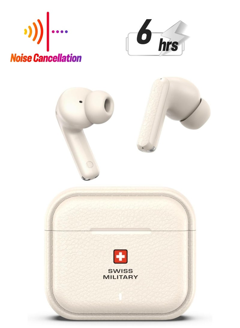 Swiss Military Victor RT75 PRO Active Noise Cancelling Earbuds - ENC & Transparency Mode, Hi-Res LDAC, Smart Touch Sensors, 180 Days Standby, 6Hr Music Time, Compatible with Android/iOS - Cream - Image 1