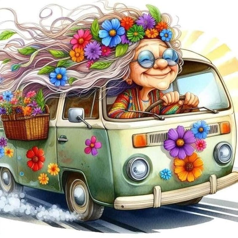 FQOVKYN Cartoon Diamond Painting Kits for Adults Flower Car Diamond Art Kits for Adults Beginners Cartoon Gem Art Kits for Adults for Home Wall Decor Present12x12inch