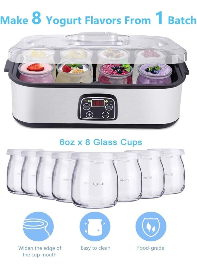 سوكاني ماكينة صنع الزبادي من سوكاني 8اكواب الرقمية الاوتوماتيكية بشاشة LCD مع تحكم ثابت في درجة الحرارة، تصميم من الستانلس ستيل للاستخدام المنزلي SK-2303 - Image 3