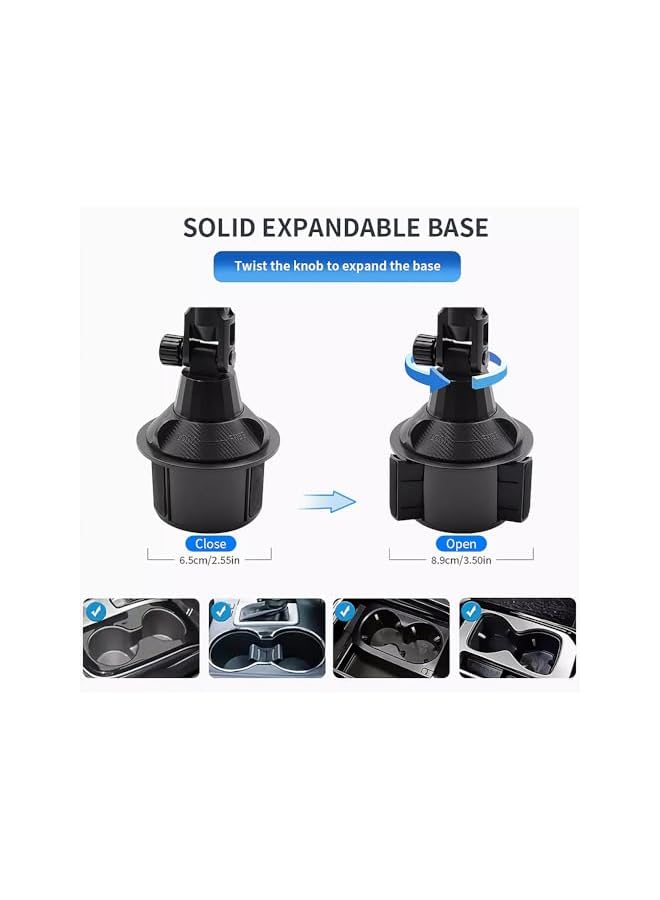 S-TOP 2-in-1 Car Cup Phone Holder with C-Shaped Cup Expander, Height Adjustable Cup Holder Mount Compatible with iPhone, Samsung & Android Smartphones (4–7") - Image 3