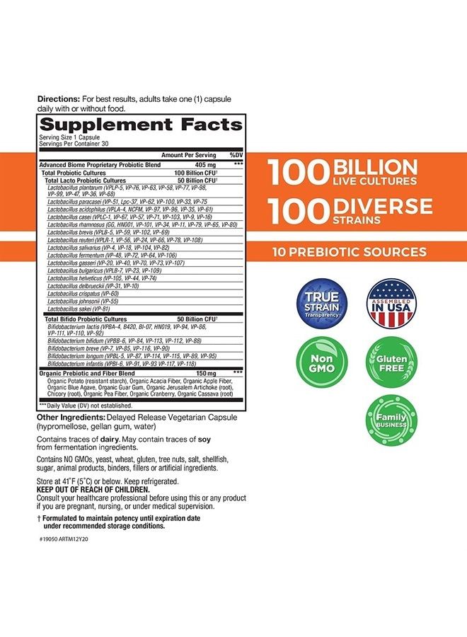 Vital Planet Vital Flora Advanced Probiotic 100 Billion Strains and Cultures, Digestive Support Probiotics for Women and Men with Organic Prebiotics 30 Capsules - Image 2