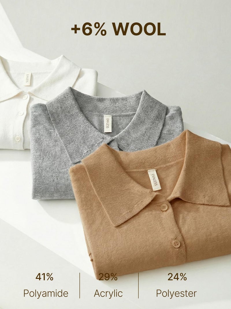 EVALESS Cardigan Sweaters for Women Lightweight Trendy Long Sleeve Lapel Collar Button Down Sweaters Spring 2026 Casual Soft Wool Blend Knit Cardigans Sweater Tops Medium Khaki Medium - Image 4