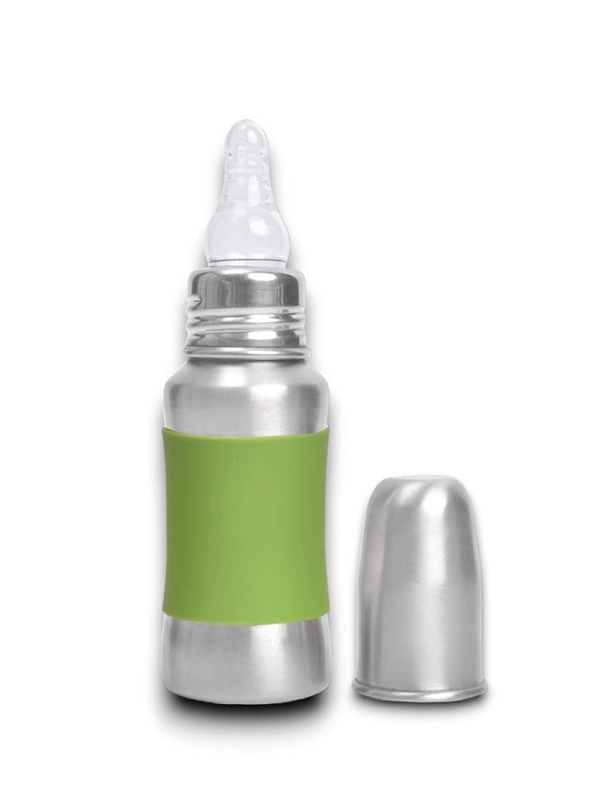 VOIK Baby Feeding Bottle 140ML in Green Color | Stainless Steel Simple Bottle | Hygienic Silicone Teat | Feeding Bottle for New Born Baby BPA Free - Image 1