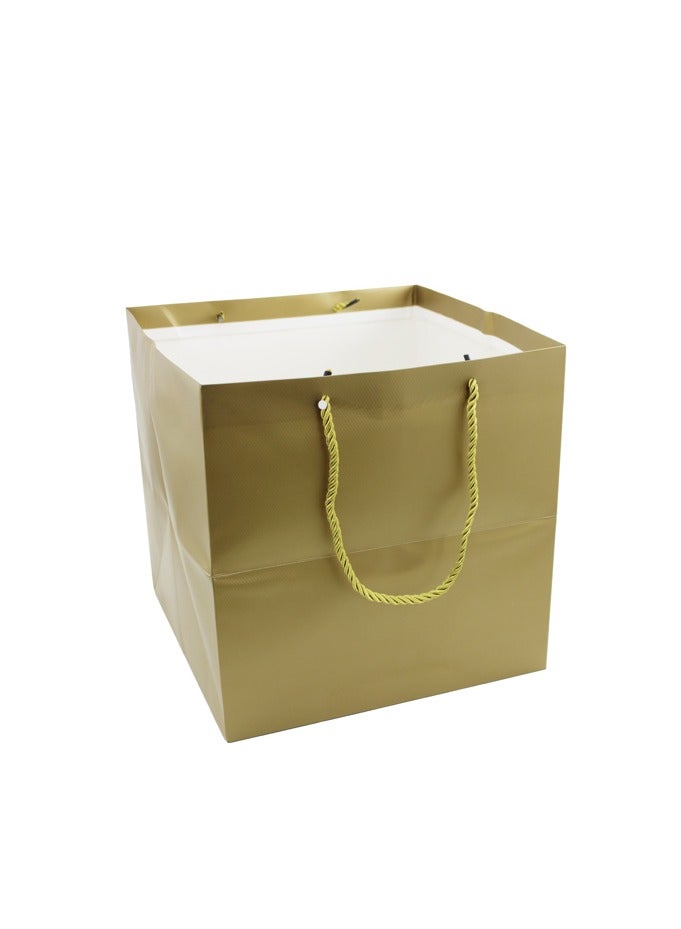 PARTY FUN Paper Gift Bag 25x25x25cm, Elevate Your Gift Presentation Golden Color  - Image 1