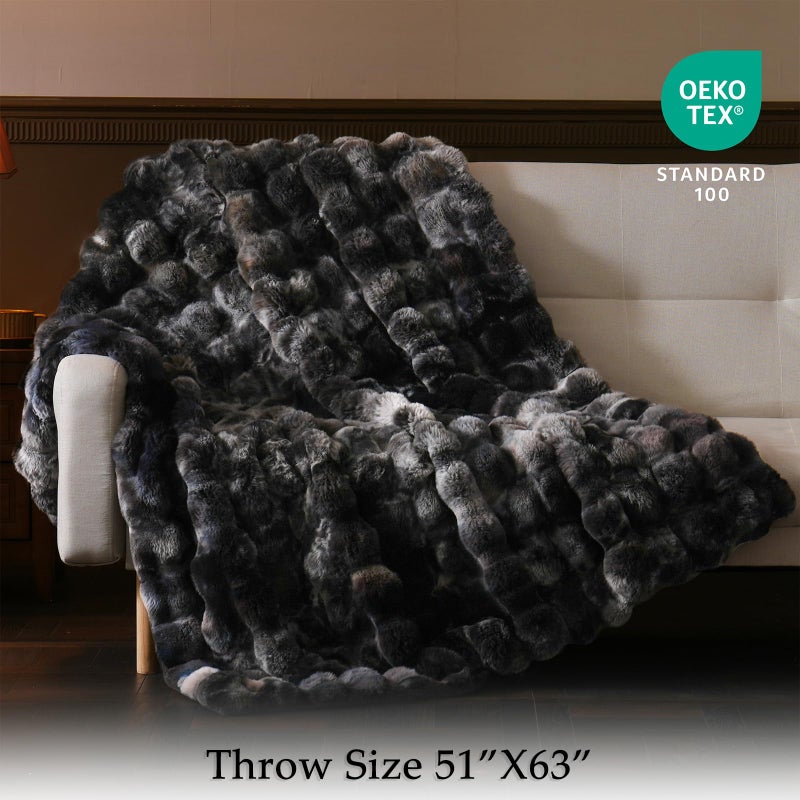 BENVWE Fluffy Faux Fur Throw Blanket for Couch, Soft Plush Thick Cozy Fuzzy Luxury Minky Bubble Blanket for Home Living Room Decor Gift for Women, Tie-dye Grey, 50" x 60", 1100GSM - Image 2