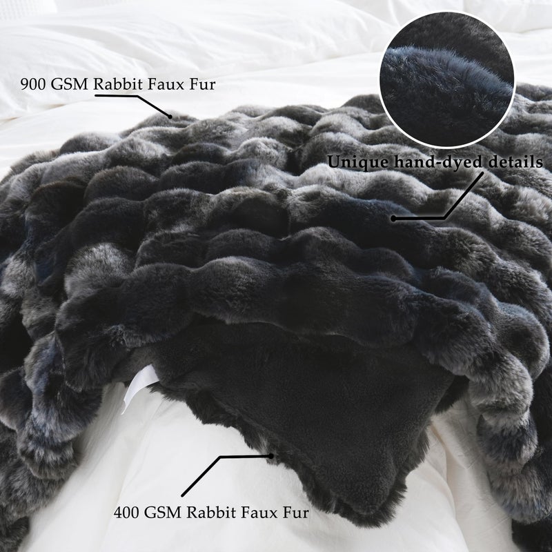 BENVWE Fluffy Faux Fur Throw Blanket for Couch, Soft Plush Thick Cozy Fuzzy Luxury Minky Bubble Blanket for Home Living Room Decor Gift for Women, Tie-dye Grey, 50" x 60", 1100GSM - Image 5