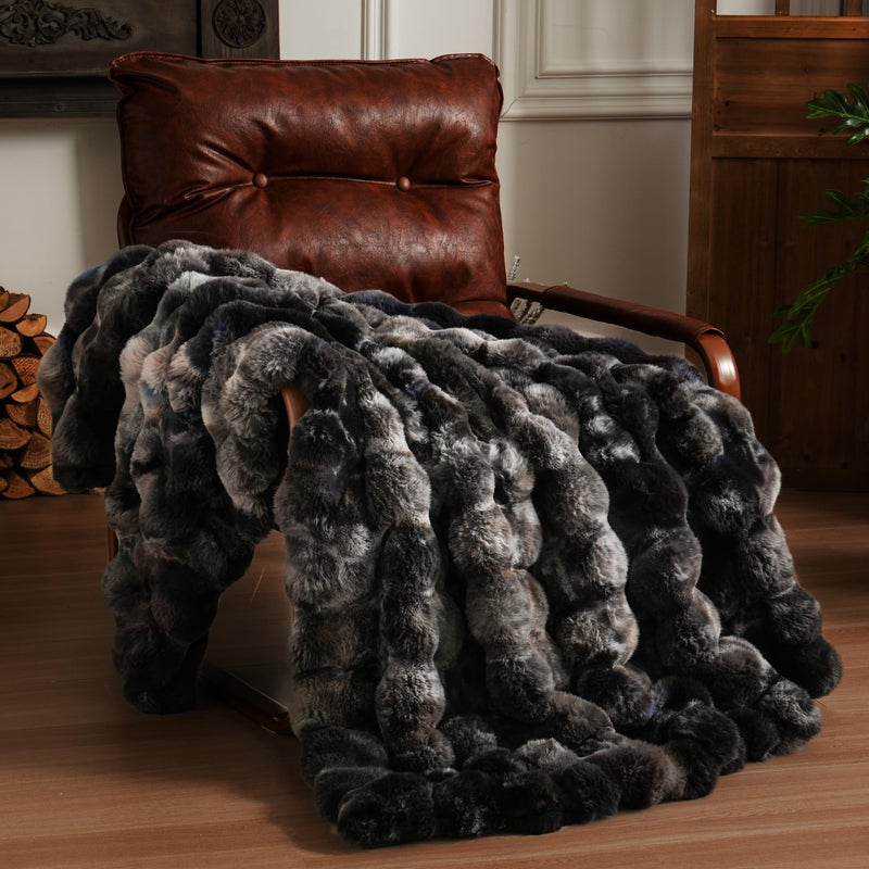 BENVWE Fluffy Faux Fur Throw Blanket for Couch, Soft Plush Thick Cozy Fuzzy Luxury Minky Bubble Blanket for Home Living Room Decor Gift for Women, Tie-dye Grey, 50" x 60", 1100GSM - Image 1