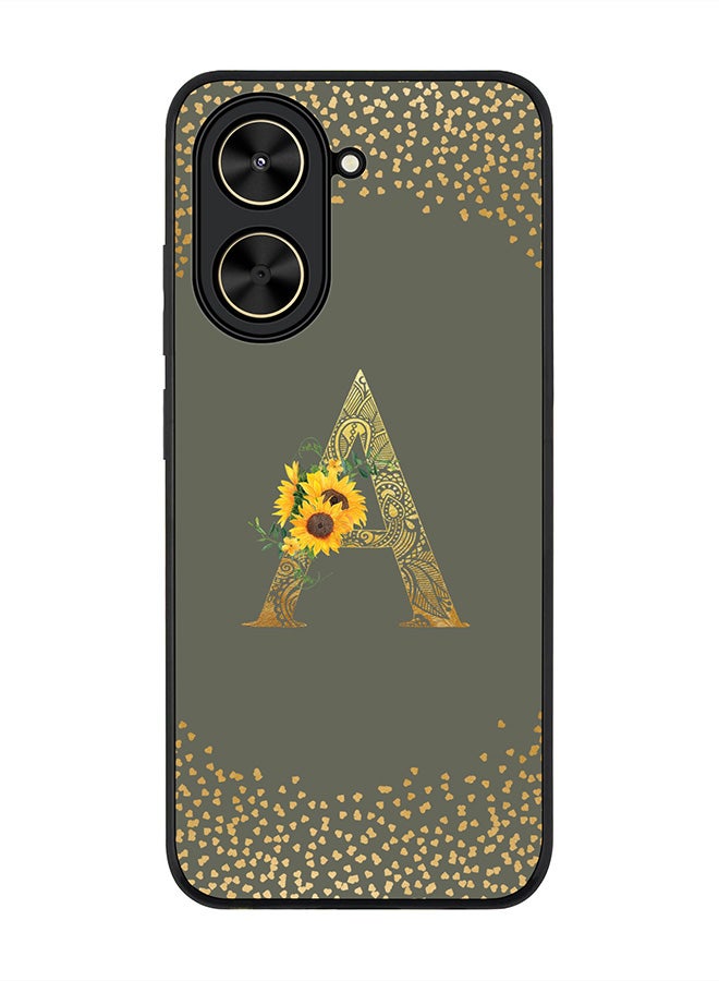 Stylizedd For Xiaomi Poco C71 / Redmi A5 4G Case,Slim fit Camera Protection, Shockproof Thin Phone cover  - Custom Floral Monogram - A  (Olive Green )